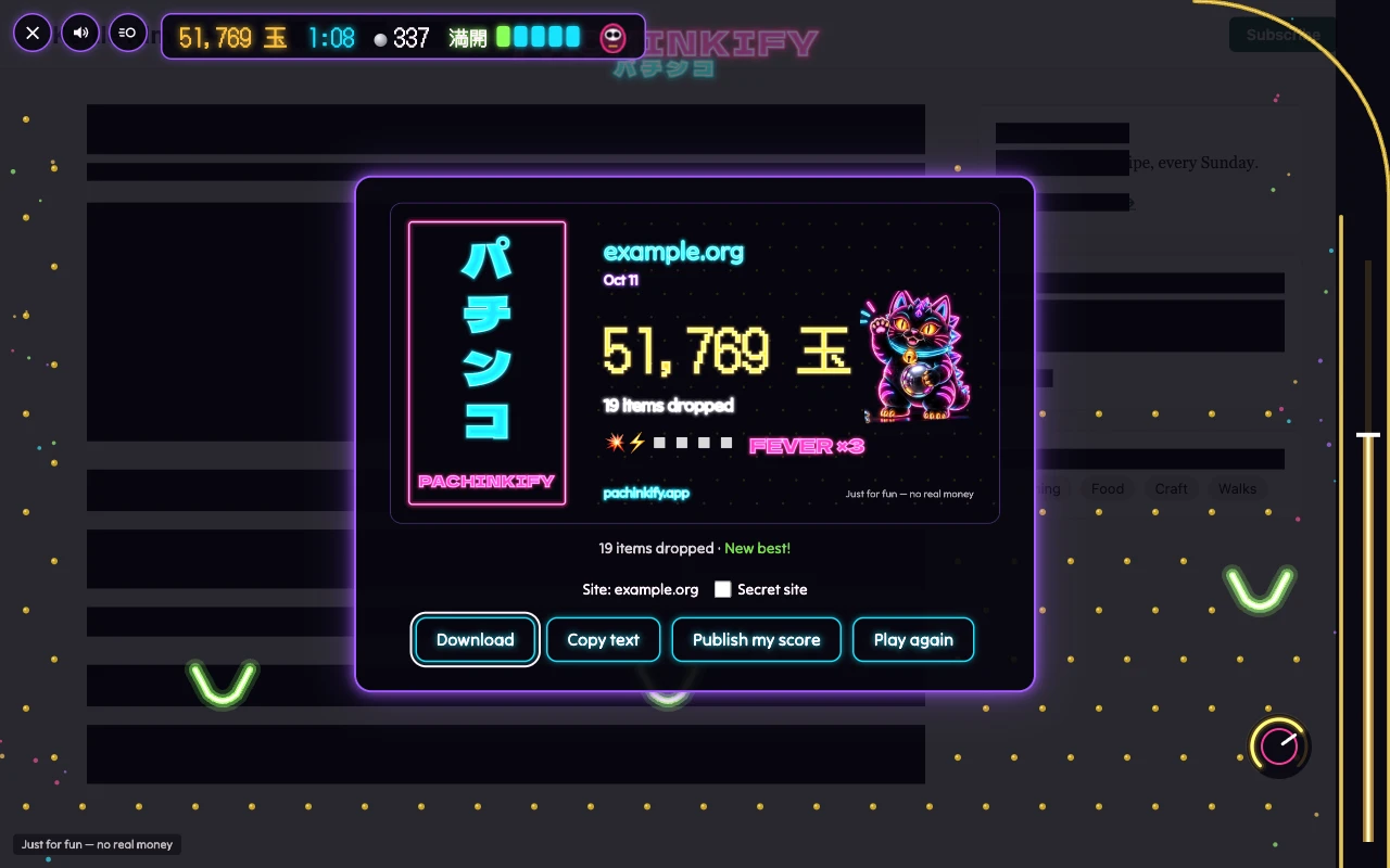The score card and the sharing buttons.